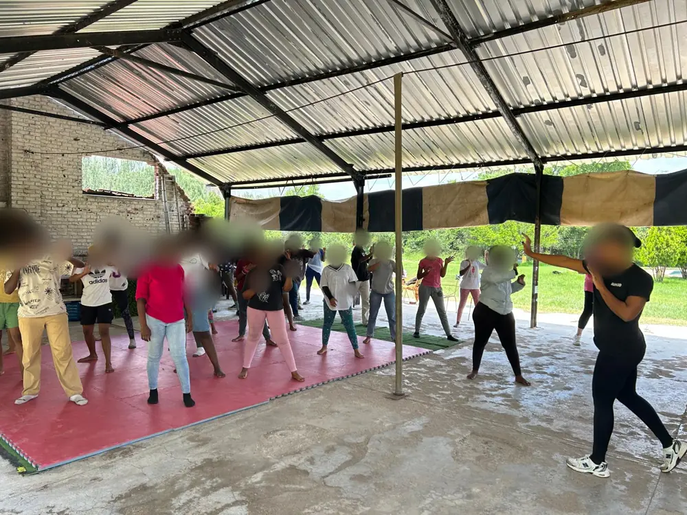Girls in a dance and movement class